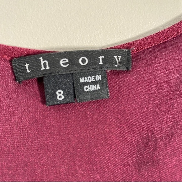 Theory Rinoe Georgette Silk Bordeau Ruffle Drop Waist Sleeveless Dress 8 - Picture 7 of 8